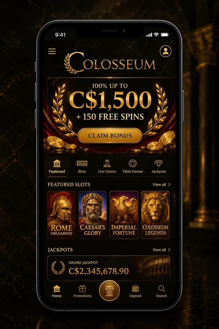 Colosseum Casino on a smartphone